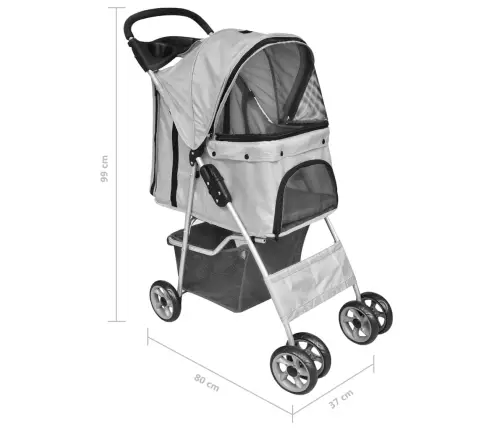 Dzīvnieku Ratiņi Suņiem Un Kaķiem, Saliekami, Pelēki Vidaxl