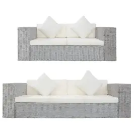 2-Kohaline Diivanikomplekt Patjadega, Hall, Naturaalne Rotang