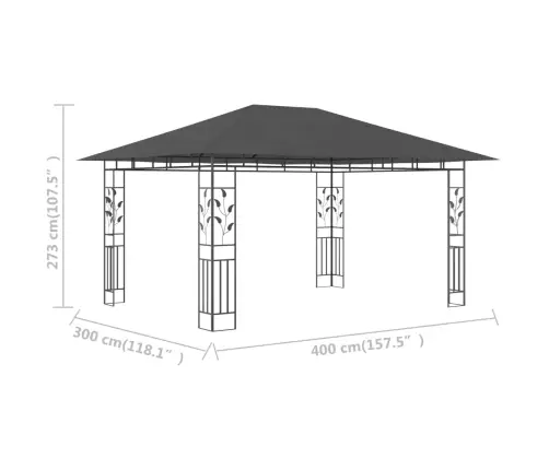 Dārza Nojume Ar Moskītu Tīklu, 4X3X2,73 M, 180 G/M², Pelēka Vidaxl