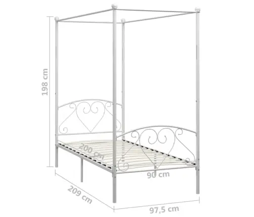 Gultas Rāmis Ar Nojumi, Balts Metāls, 90X200 Cm  Vidaxl