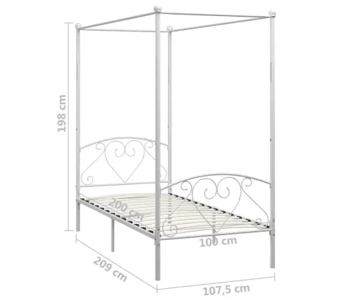 Lovos Rėmas Su Baldakimu, Baltos Spalvos, 100X200cm Metalas