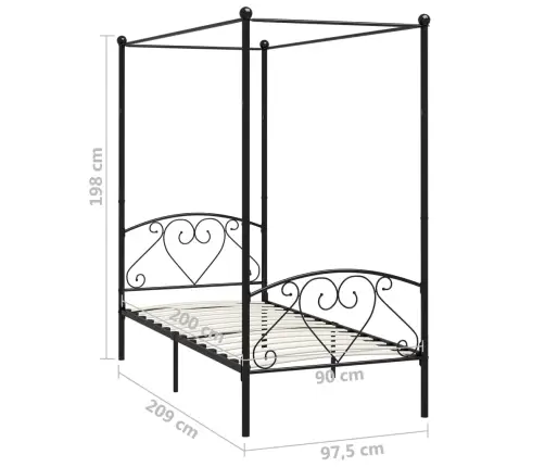 Baldahhiiniga Voodiraam, Must, Metall, 90 X 200 Cm