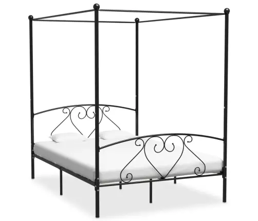 Gultas Rāmis Ar Nojumi, Melns, Metāls, 160X200 Cm  Vidaxl