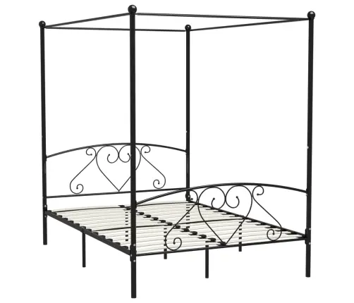 Gultas Rāmis Ar Nojumi, Melns, Metāls, 160X200 Cm  Vidaxl