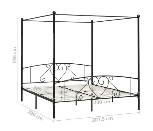 Lovos Rėmas Su Baldakimu, Juodos Spalvos, 200X200cm Metalas
