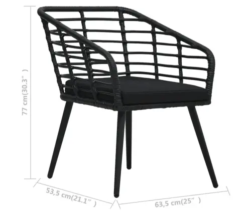 Sodo Kėdės Su Pagalvėlėmis, 2Vnt., Juodos Spalvos, Poliratanas