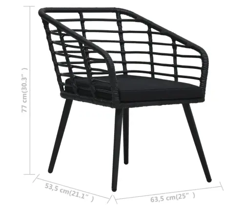 3-Daļīgs Bistro Mēbeļu Komplekts, Melna Pe Rotangpalma Vidaxl