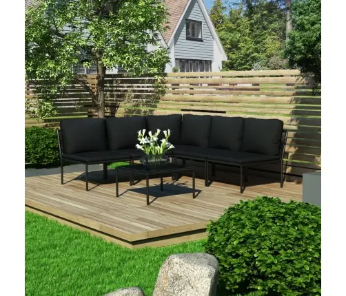 6-Osaline Aiamööblikomplekt Patjadega, Must, Pvc