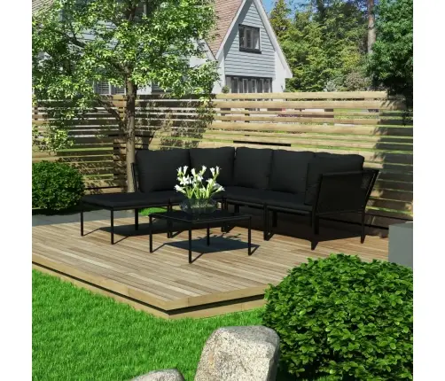 6-Daļīgs Dārza Atpūtas Mēbeļu Komplekts Ar Matračiem, Melns Pvc Vidaxl