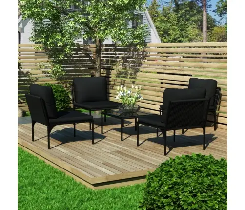 5-Daļīgs Dārza Atpūtas Mēbeļu Komplekts Ar Matračiem, Melns Pvc Vidaxl