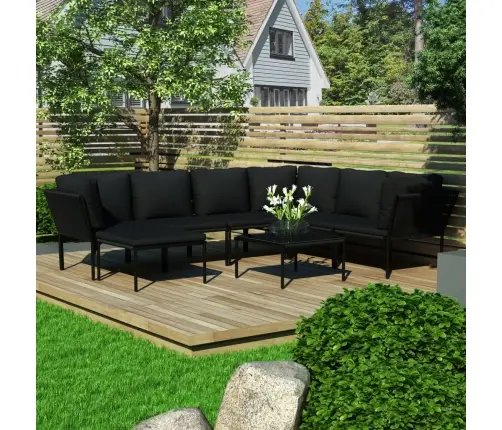 8-Osaline Aiamööblikomplekt Patjadega, Must, Pvc