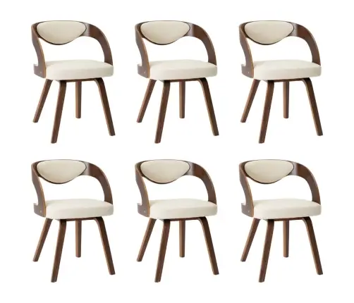 Valgomojo Kėdės, 6Vnt., Krem. Sp., Išlenkta Med. Ir Dirbt. Oda