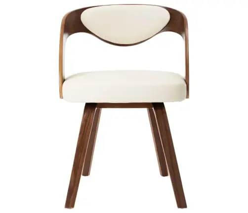 Valgomojo Kėdės, 6Vnt., Krem. Sp., Išlenkta Med. Ir Dirbt. Oda