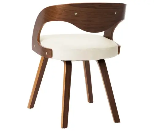 Valgomojo Kėdės, 6Vnt., Krem. Sp., Išlenkta Med. Ir Dirbt. Oda