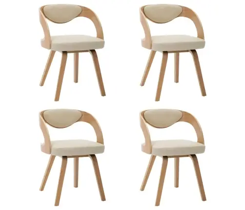 Valgomojo Kėdės, 4Vnt., Krem. Sp., Išlenkta Med. Ir Dirbt. Oda