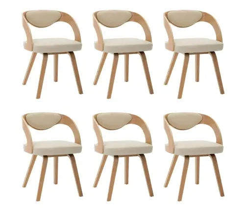 Virtuves Krēsli, 6Gab., Liekts Koks Un Mākslīgā Āda, Krēmkrāsas Vidaxl