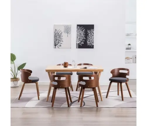 Virtuves Krēsli, 6 Gab., Tumši Pelēki, Izliekts Koks Un Audums Vidaxl