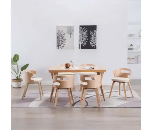 Virtuves Krēsli, 6Gab., Liekts Koks Un Mākslīgā Āda, Krēmkrāsas Vidaxl