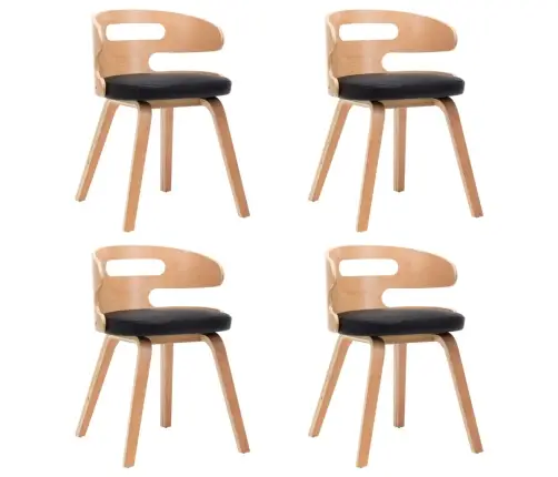 Valgomojo Kėdės, 4Vnt., Juodos, Išlenkta Med. Ir Dirbt. Oda