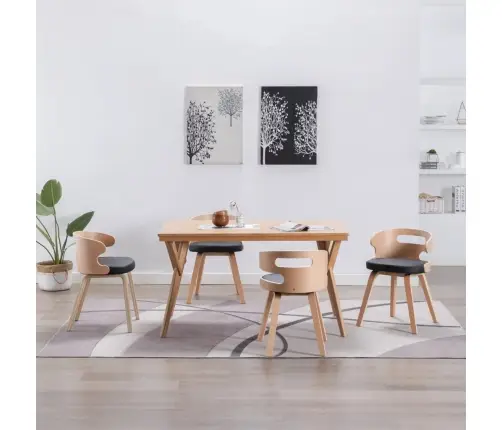 Valgomojo Kėdės, 4Vnt., Juodos, Išlenkta Med. Ir Dirbt. Oda