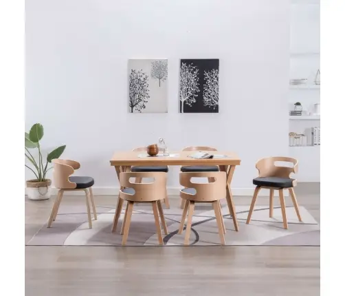 Söögitoolid 6 Tk, Must Painutatud Puit Ja Kunstnahk