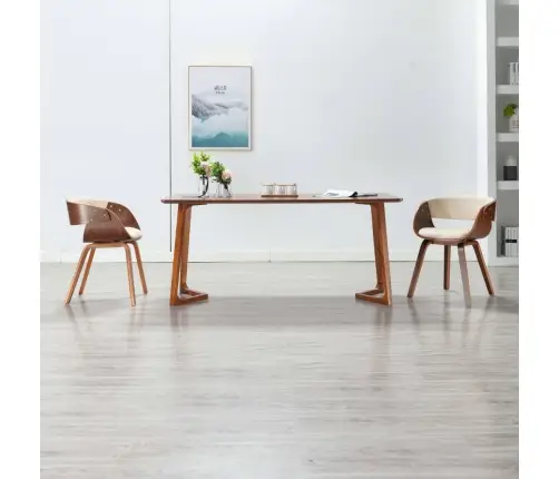 Virtuves Krēsli, 2 Gab., Liekts Koks Un Mākslīgā Āda, Krēmkrāsā Vidaxl