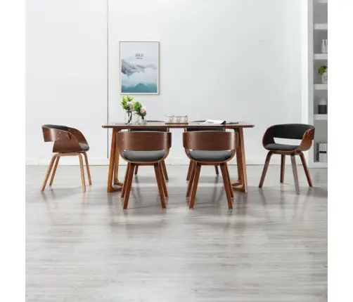 Virtuves Krēsli, 6 Gab., Pelēki, Izliekts Koks Un Audums Vidaxl