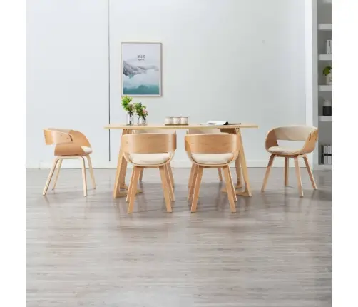 Valgomojo Kėdės, 6Vnt., Krem. Sp., Išlenkta Med. Ir Dirbt. Oda Valgomojo Kėdės, 6Vnt., Krem. Sp., Išlenkta Med. Ir Dirbt. Oda