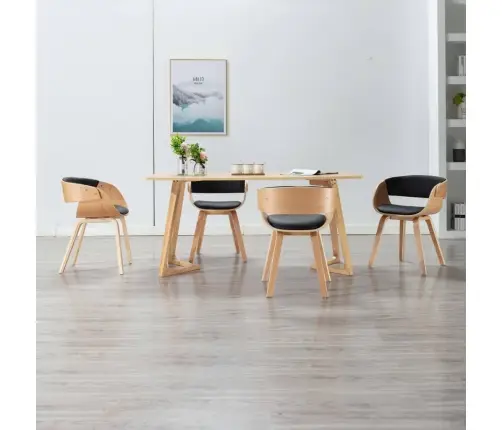 Virtuves Krēsli, 4 Gab., Melni, Liekts Koks Un Mākslīgā Āda Vidaxl