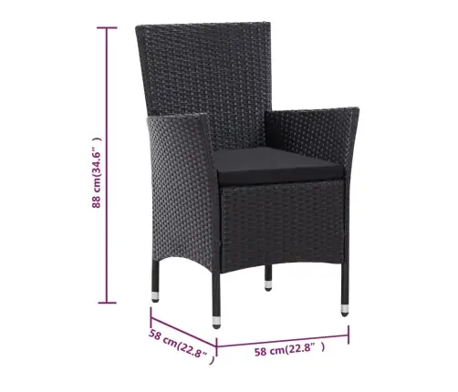 9-Daļīgs Dārza Mēbeļu Komplekts, Pe Rotangpalma, Melns Vidaxl