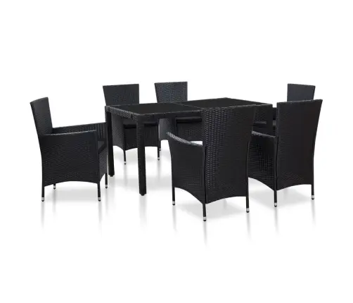 7-Daļīgs Dārza Mēbeļu Komplekts, Pe Rotangpalma, Melns  Vidaxl