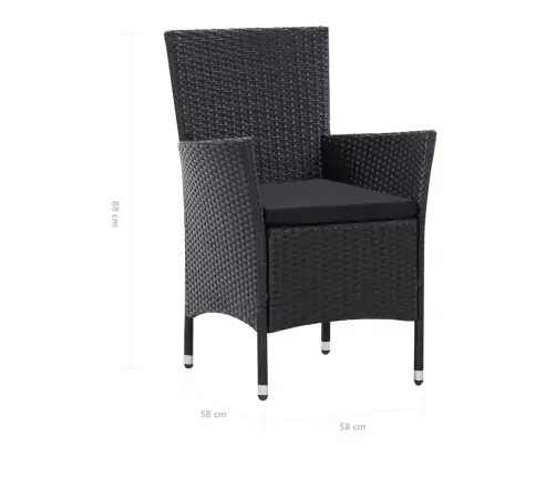 7-Daļīgs Dārza Mēbeļu Komplekts, Pe Rotangpalma, Melns  Vidaxl