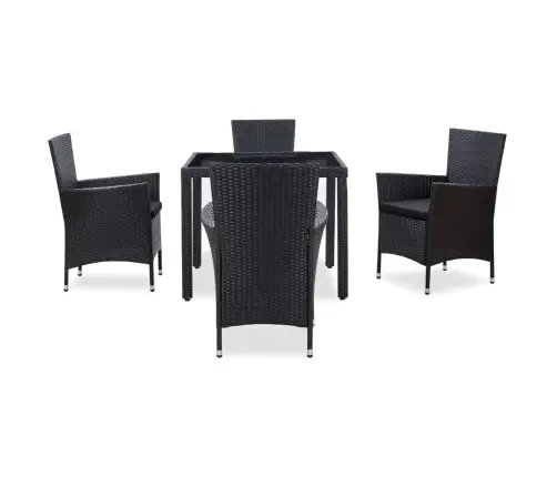 Lauko Valgomojo Baldų Komplektas, 5 Dalių, Juodas, Poliratanas