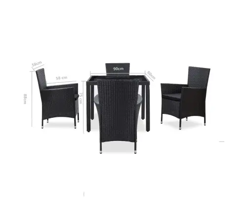 Lauko Valgomojo Baldų Komplektas, 5 Dalių, Juodas, Poliratanas