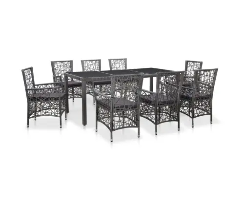 Lauko Valgomojo Baldų Komplektas, 9 Dalių, Pilkas, Poliratanas