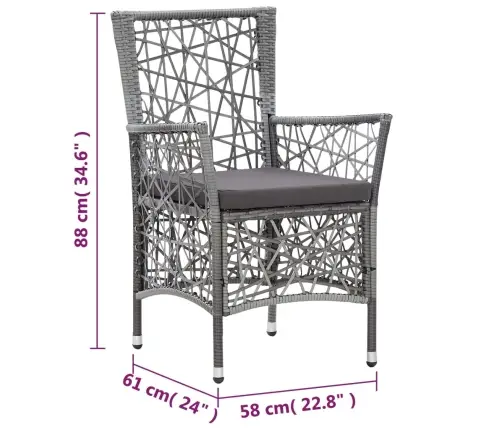 Lauko Valgomojo Baldų Komplektas, 9 Dalių, Pilkas, Poliratanas