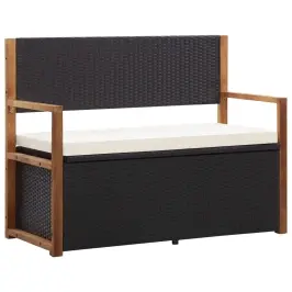 Suoliukas-Daiktadėžė, Juodas, 115cm Poliratanas Ir Akacija