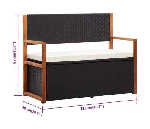 Sols Ar Kasti, 115 Cm, Melna Pe Rotangpalma, Akācijas Masīvkoks Vidaxl