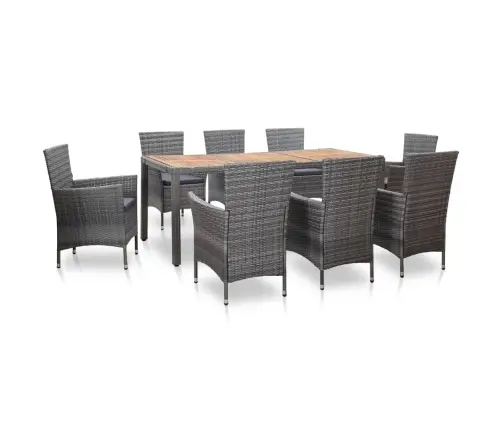 Valgomojo Komplektas Su Pagalvėmis, 9 Dalių, Pilkas, Ratanas