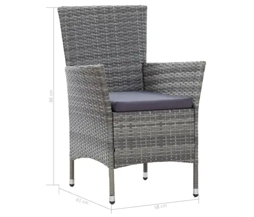 Valgomojo Komplektas Su Pagalvėmis, 9 Dalių, Pilkas, Ratanas