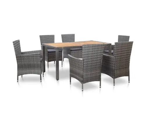 7-Daļīgs Dārza Mēbeļu Komplekts Ar Matračiem, Pe Pinums, Pelēks Vidaxl