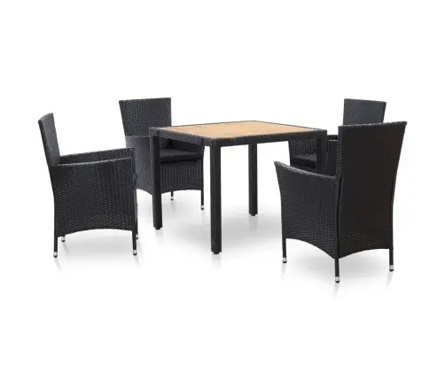 5-Osaline Aiamööblikomplekt Patjadega, Polürotang, Must