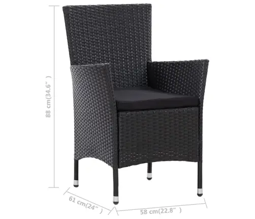 5-Osaline Aiamööblikomplekt Patjadega, Polürotang, Must