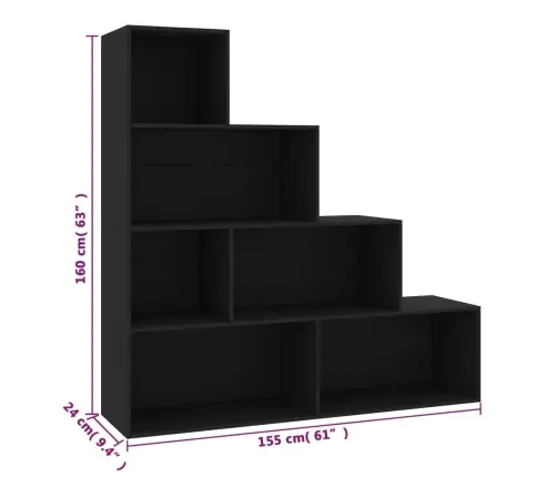 Grāmatu Plaukts, Melns, 155X24X160 Cm, Inženierijas Koks Vidaxl