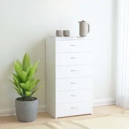 Kumode Ar 6 Atvilktnēm, Balta, 50X34X96 Cm, Inženierijas Koks Vidaxl