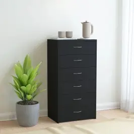 Kumode Ar 6 Atvilktnēm, Melna, 50X34X96 Cm, Inženierijas Koks Vidaxl
