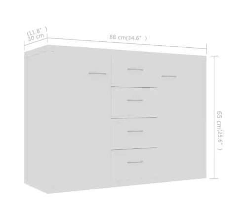 Šoninė Spintelė, Baltos Spalvos, 88X30X65cm Apdirbta Mediena