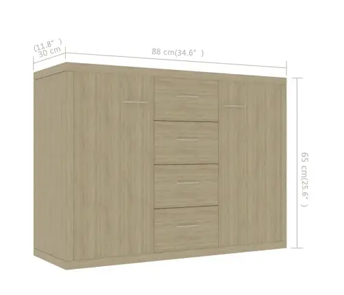 Kumode, Ozolkoka Krāsa, 88X30X65 Cm, Inženierijas Koks Vidaxl