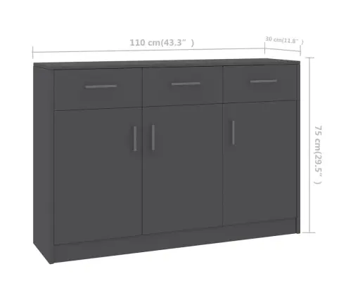 Šoninė Spintelė, Pilkos Spalvos, 110X30X75cm Apdirbta Mediena