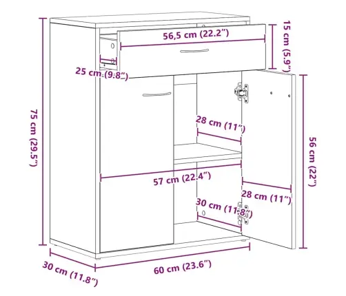 Kumode, Balta, 60X30X75 Cm, Inženierijas Koks Vidaxl